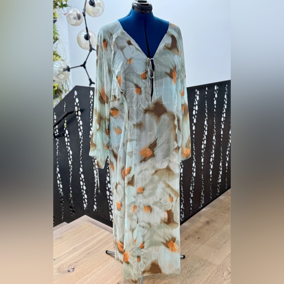 H&M Floral Maxi Dress/Kaftan - Aqua and Orange - XXL - Picture 1 of 11